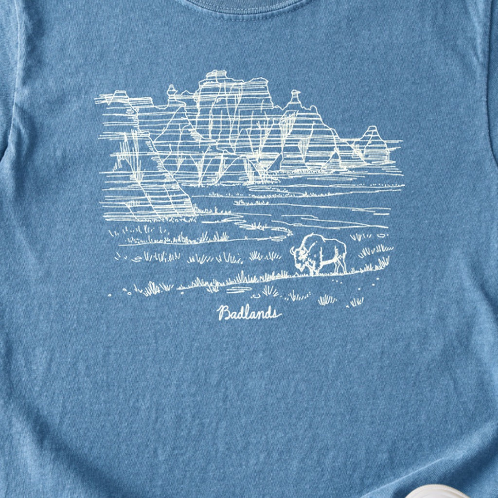 Badlands Line Drawing Kids Cotton T-Shirt