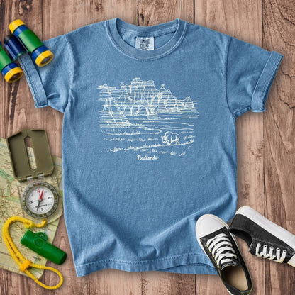 Badlands Line Drawing Kids Cotton T-Shirt