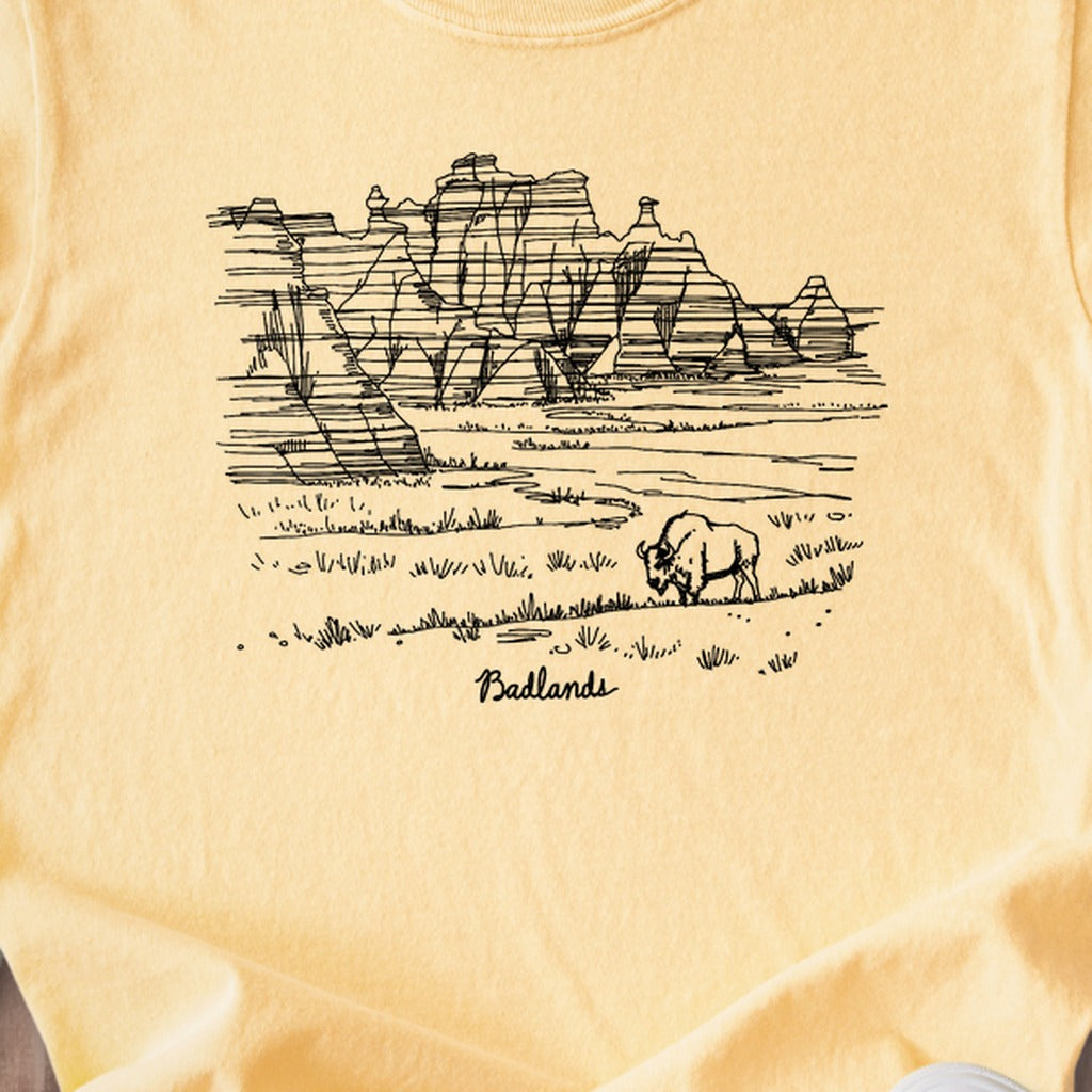 Badlands Line Drawing Kids Cotton T-Shirt