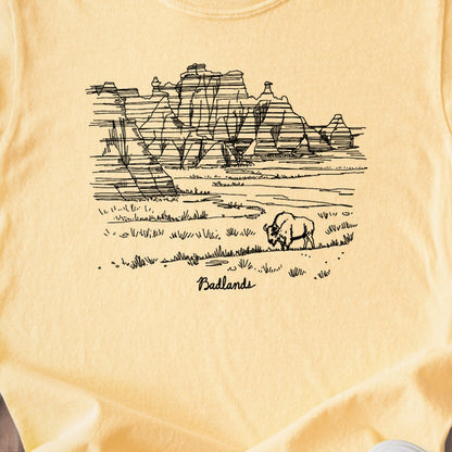 Badlands Line Drawing Kids Cotton T-Shirt