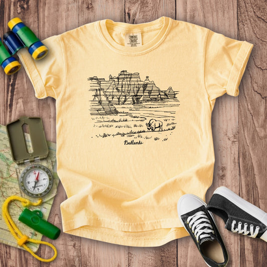 Badlands Line Drawing Kids Cotton T-Shirt