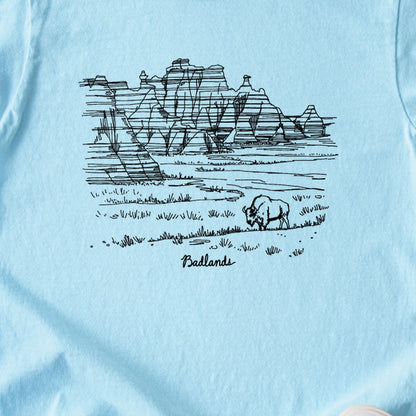 Badlands Line Drawing Kids Cotton T-Shirt