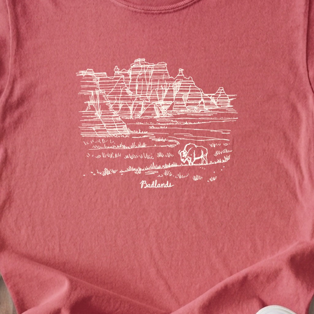 Badlands Line Drawing Kids Cotton T-Shirt