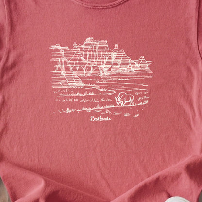 Badlands Line Drawing Kids Cotton T-Shirt