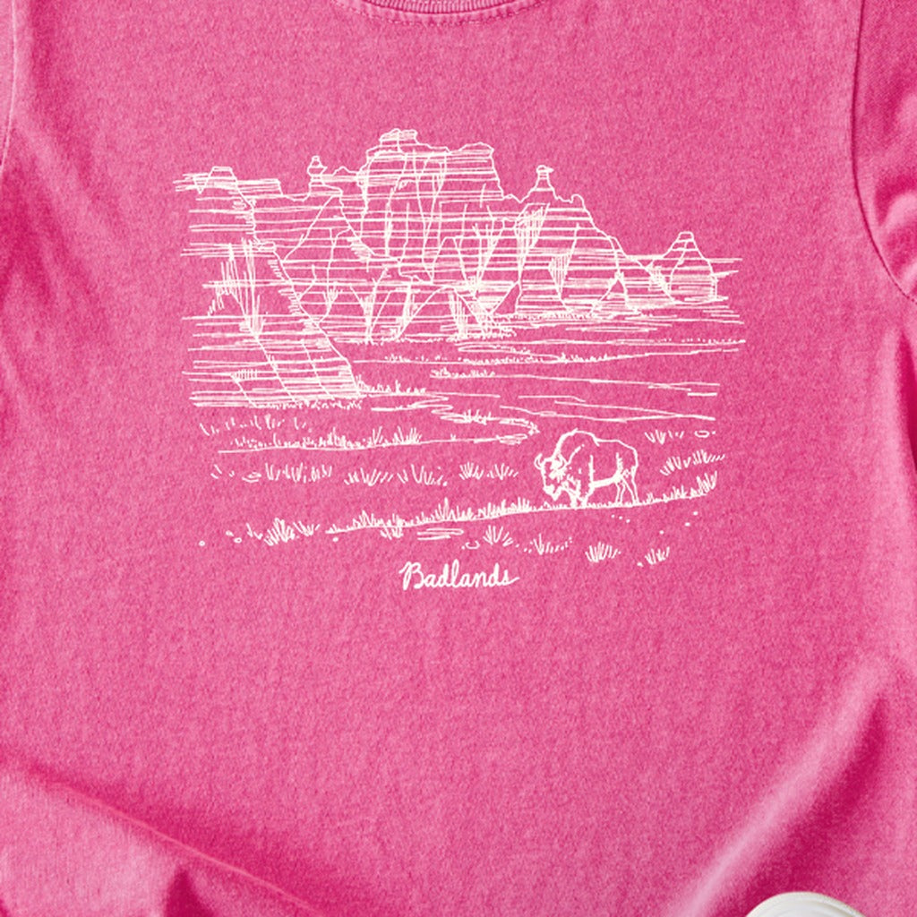 Badlands Line Drawing Kids Cotton T-Shirt