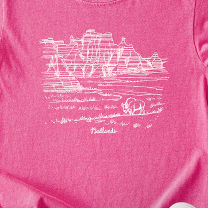 Badlands Line Drawing Kids Cotton T-Shirt