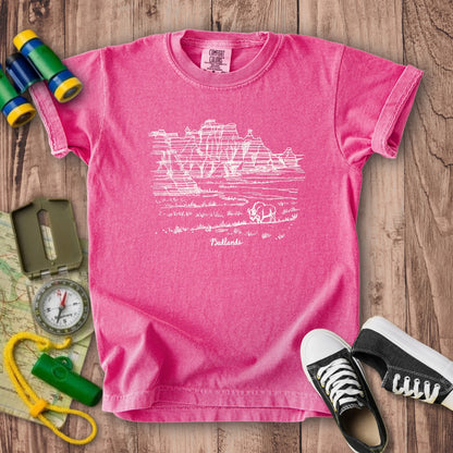 Badlands Line Drawing Kids Cotton T-Shirt