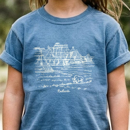 Badlands Line Drawing Kids Cotton T-Shirt