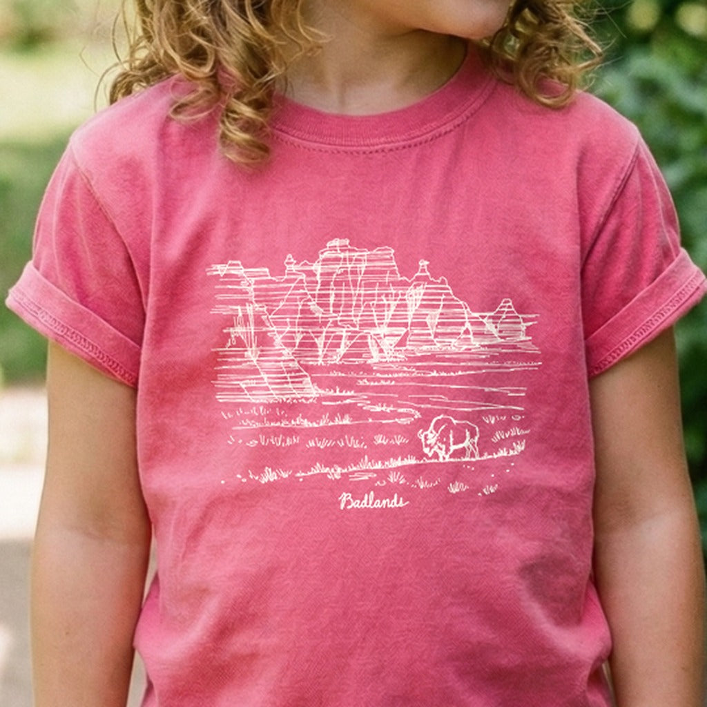 Badlands Line Drawing Kids Cotton T-Shirt