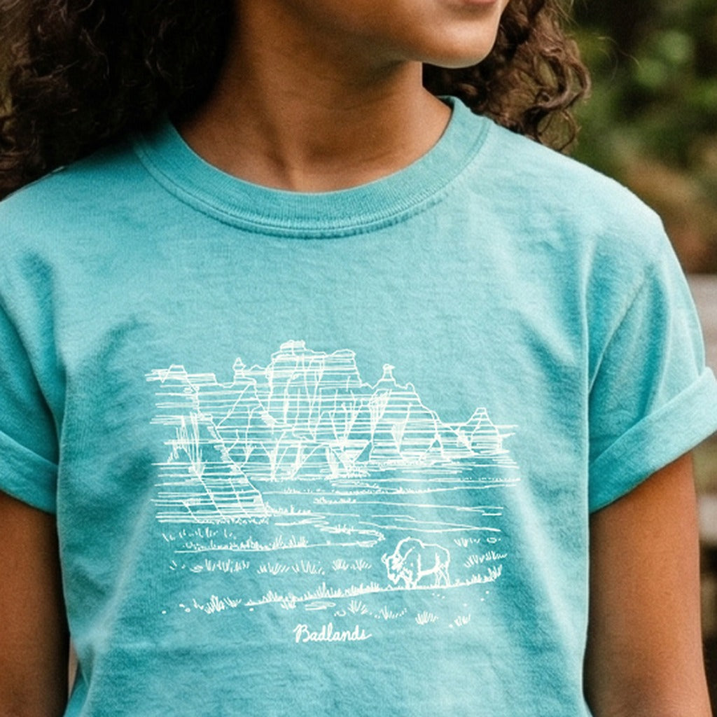 Badlands Line Drawing Kids Cotton T-Shirt