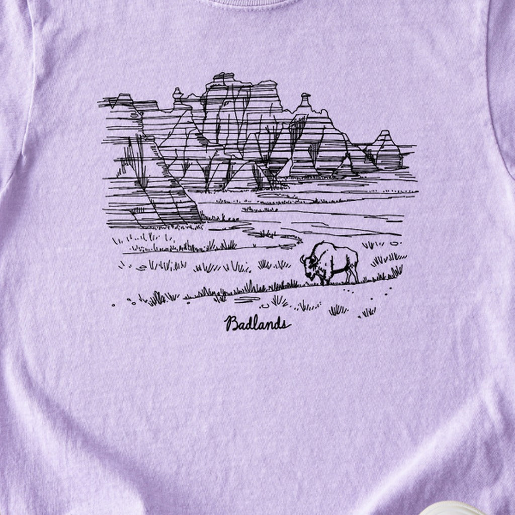 Badlands Line Drawing Kids Cotton T-Shirt