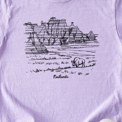 Badlands Line Drawing Kids Cotton T-Shirt