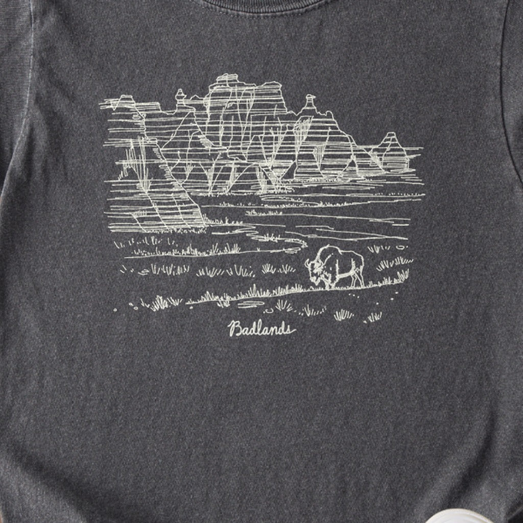 Badlands Line Drawing Kids Cotton T-Shirt