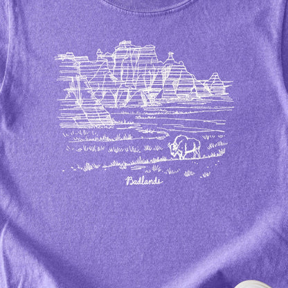 Badlands Line Drawing Kids Cotton T-Shirt