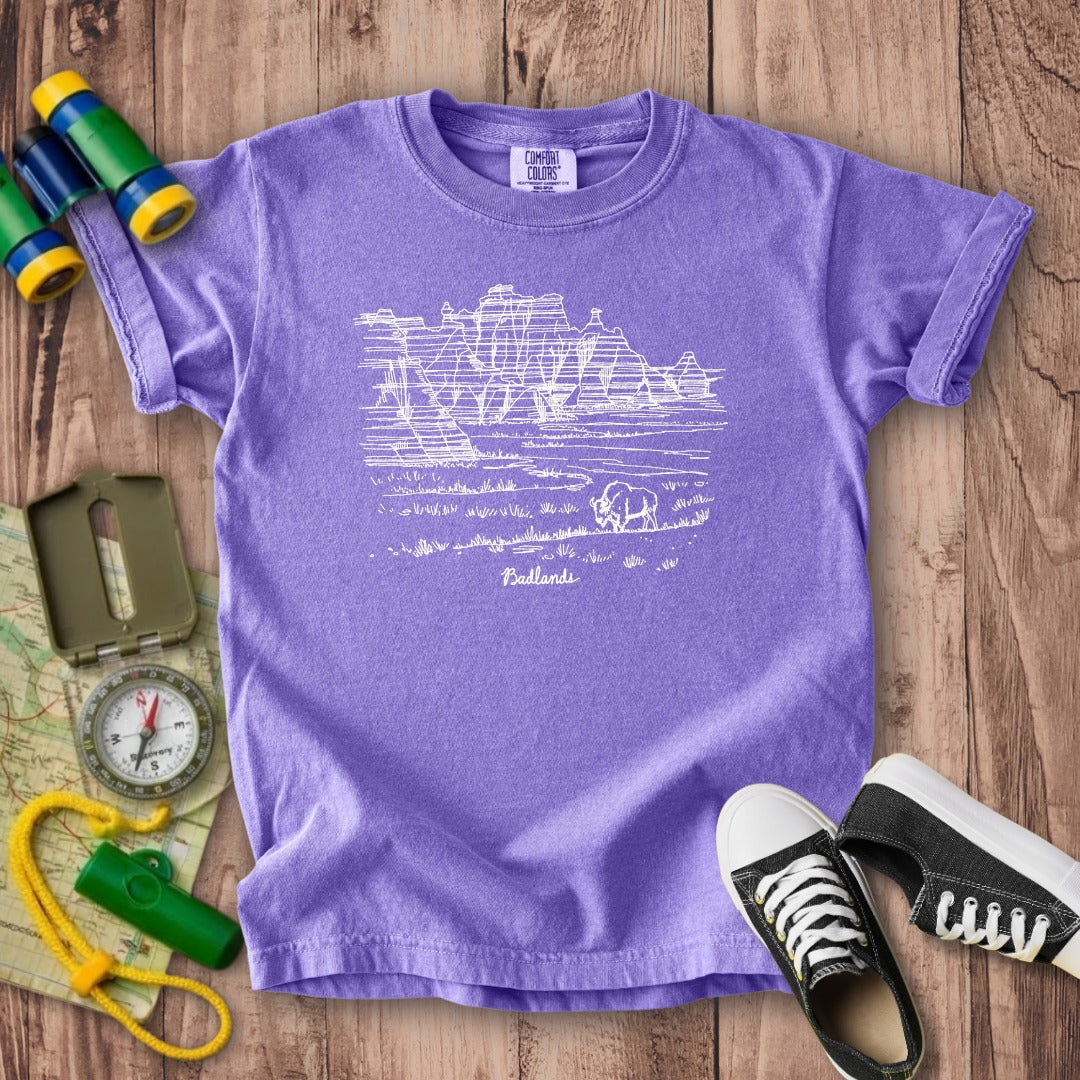 Badlands Line Drawing Kids Cotton T-Shirt