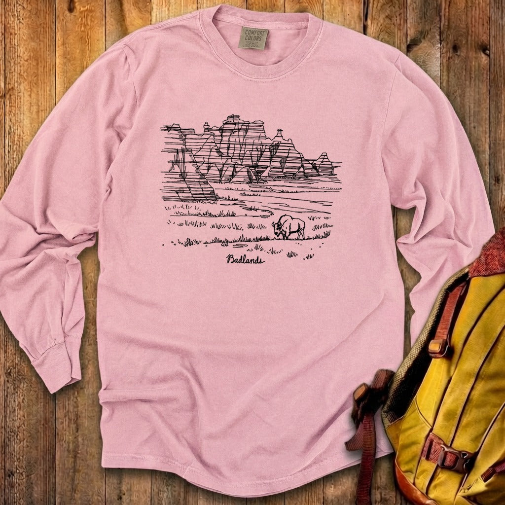 Badlands Line Drawing Cotton Long Sleeve