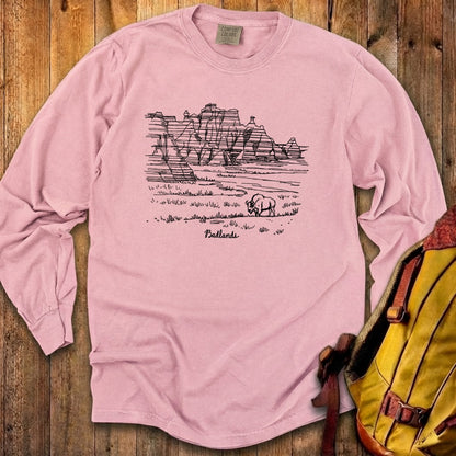 Badlands Line Drawing Cotton Long Sleeve