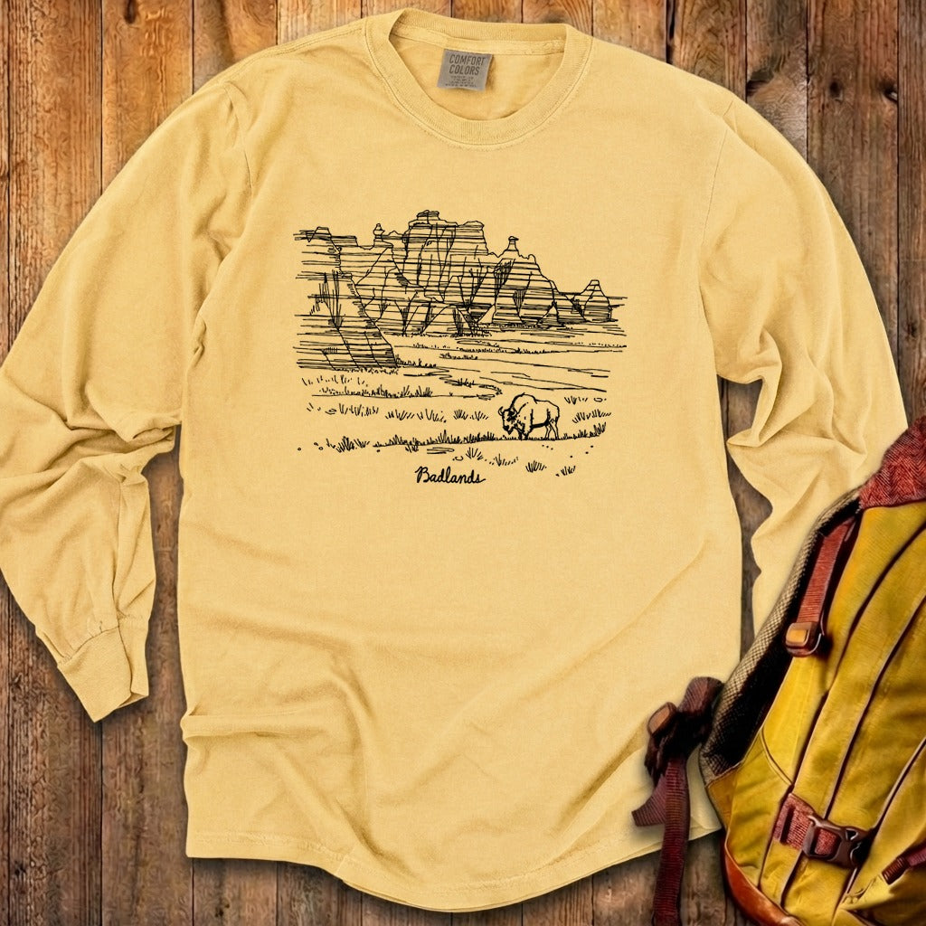Badlands Line Drawing Cotton Long Sleeve