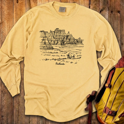 Badlands Line Drawing Cotton Long Sleeve