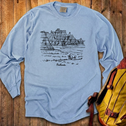 Badlands Line Drawing Cotton Long Sleeve