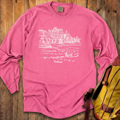 Badlands Line Drawing Cotton Long Sleeve