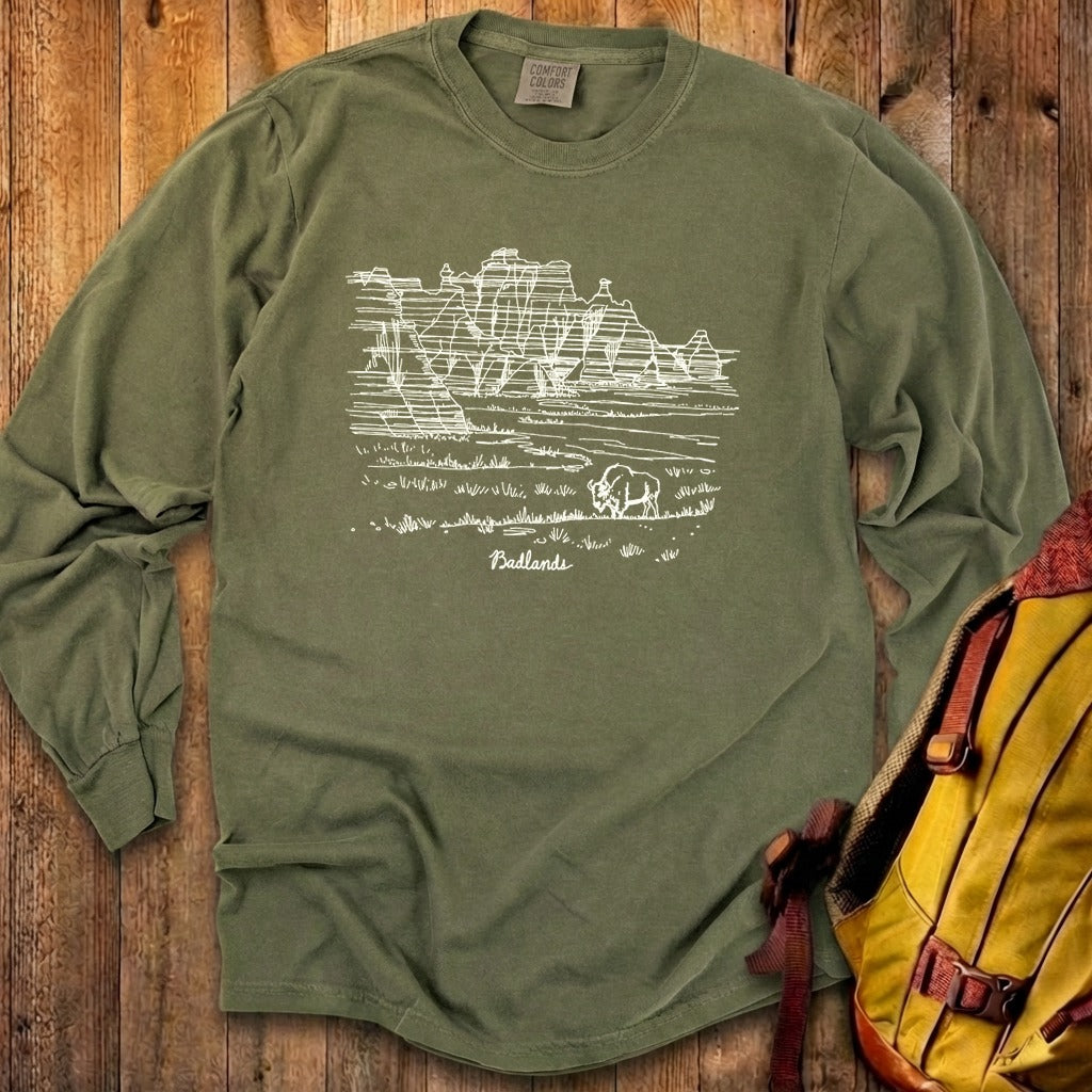 Badlands Line Drawing Cotton Long Sleeve