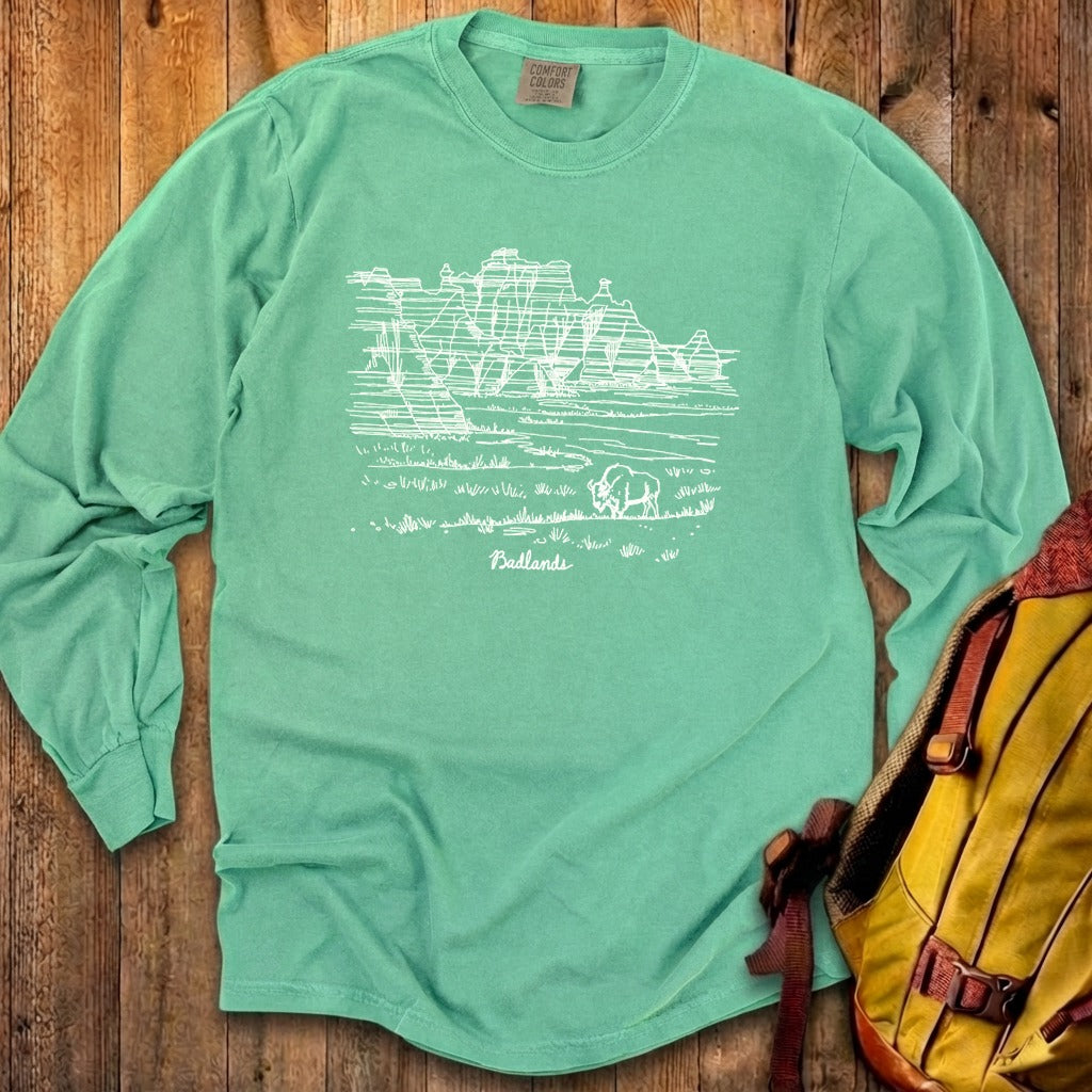 Badlands Line Drawing Cotton Long Sleeve