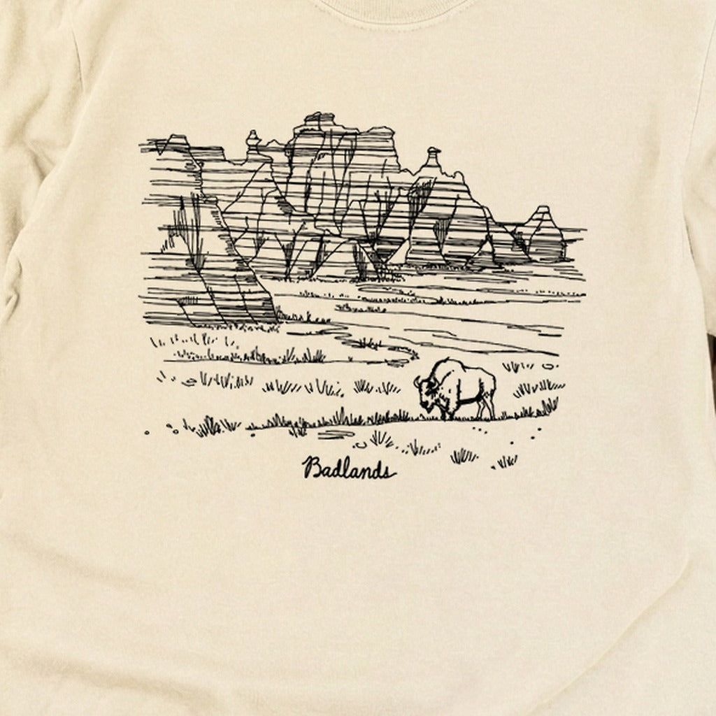 Badlands Line Drawing Cotton Long Sleeve