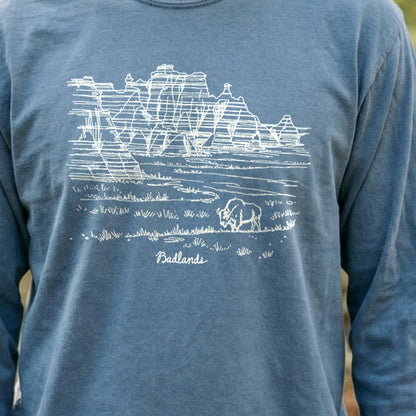 Badlands Line Drawing Cotton Long Sleeve