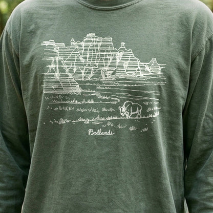 Badlands Line Drawing Cotton Long Sleeve