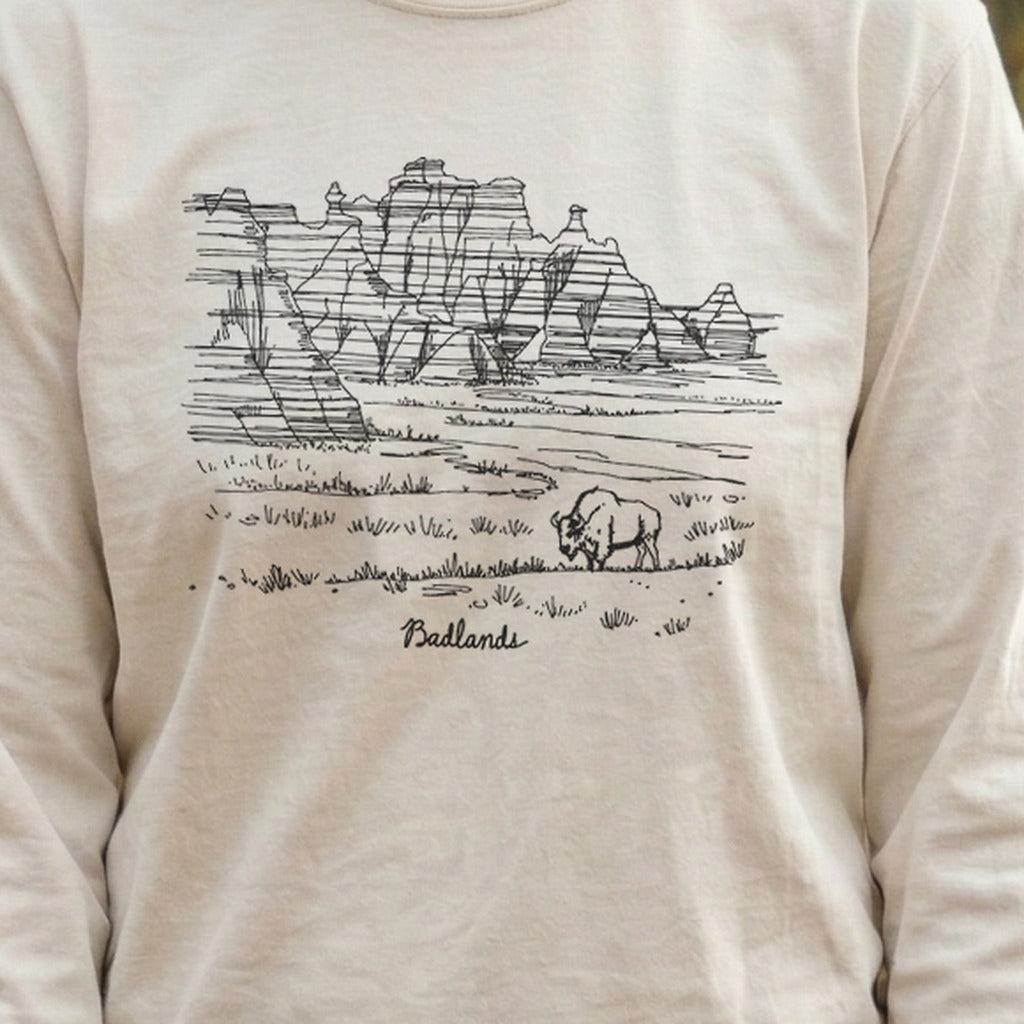 Badlands Line Drawing Cotton Long Sleeve