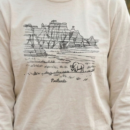 Badlands Line Drawing Cotton Long Sleeve