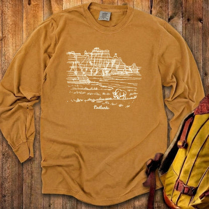 Badlands Line Drawing Cotton Long Sleeve