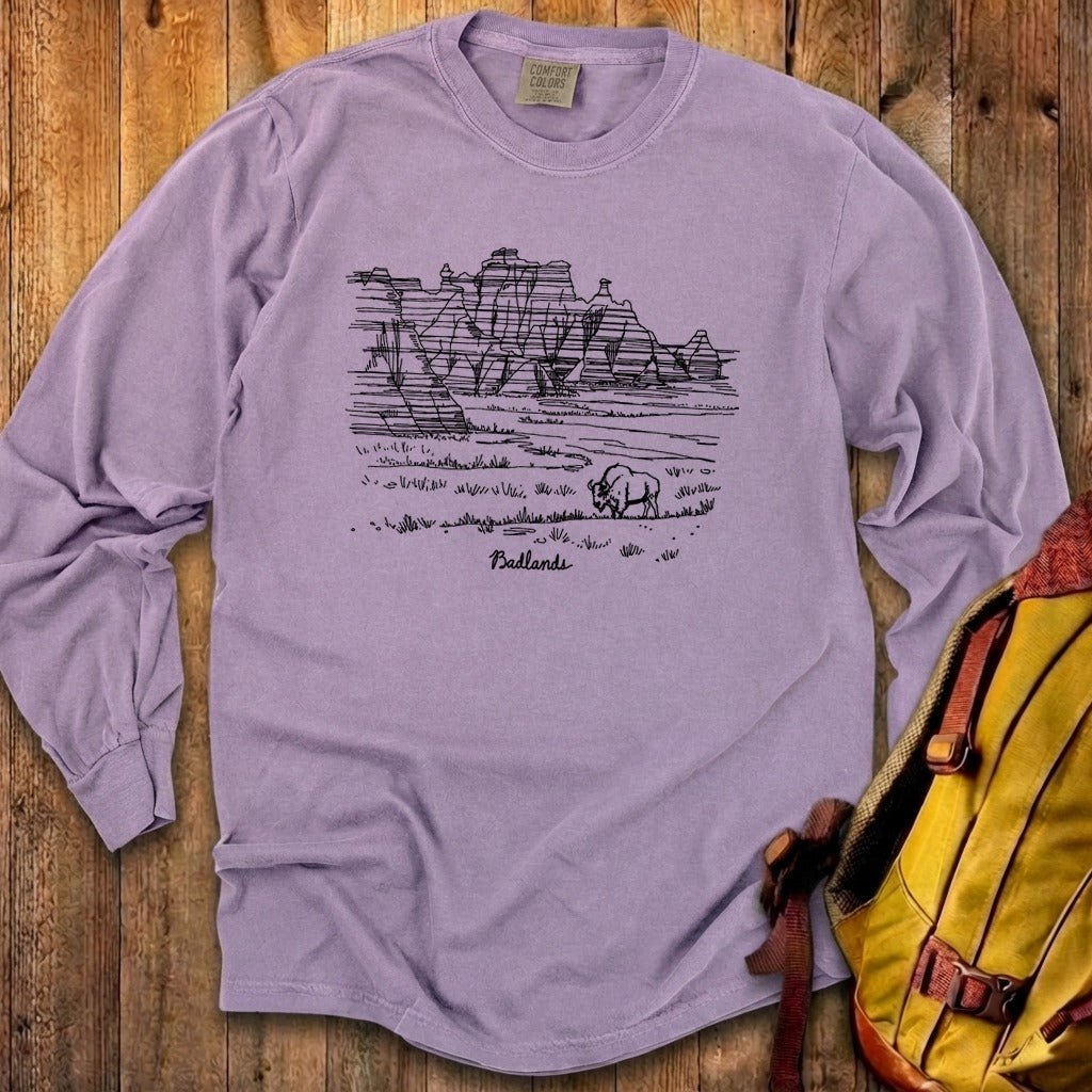Badlands Line Drawing Cotton Long Sleeve
