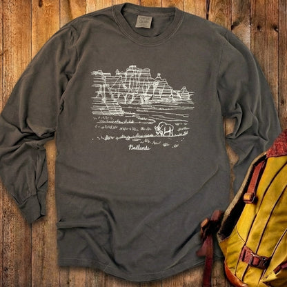 Badlands Line Drawing Cotton Long Sleeve