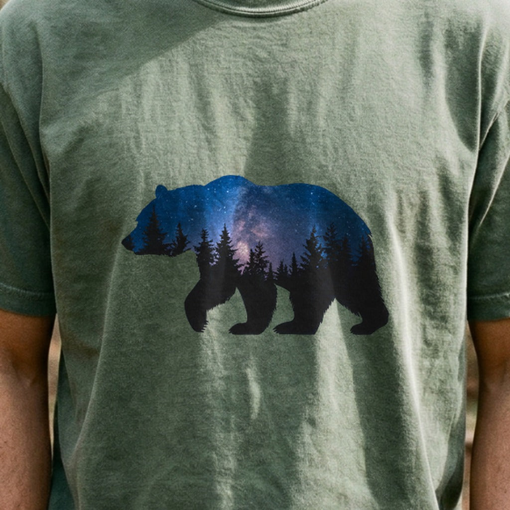 Bear Night Silhouette Cotton T-Shirt