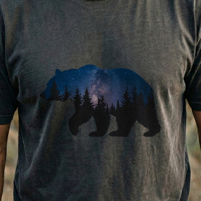 Bear Night Silhouette Cotton T-Shirt