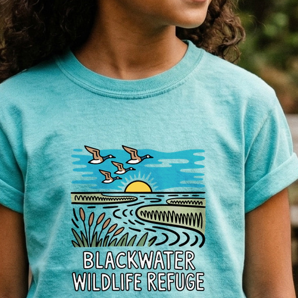 Blackwater National Wildlife Refuge Geese Kids Cotton T-Shirt