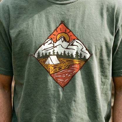 Camping Illustration Cotton T-Shirt