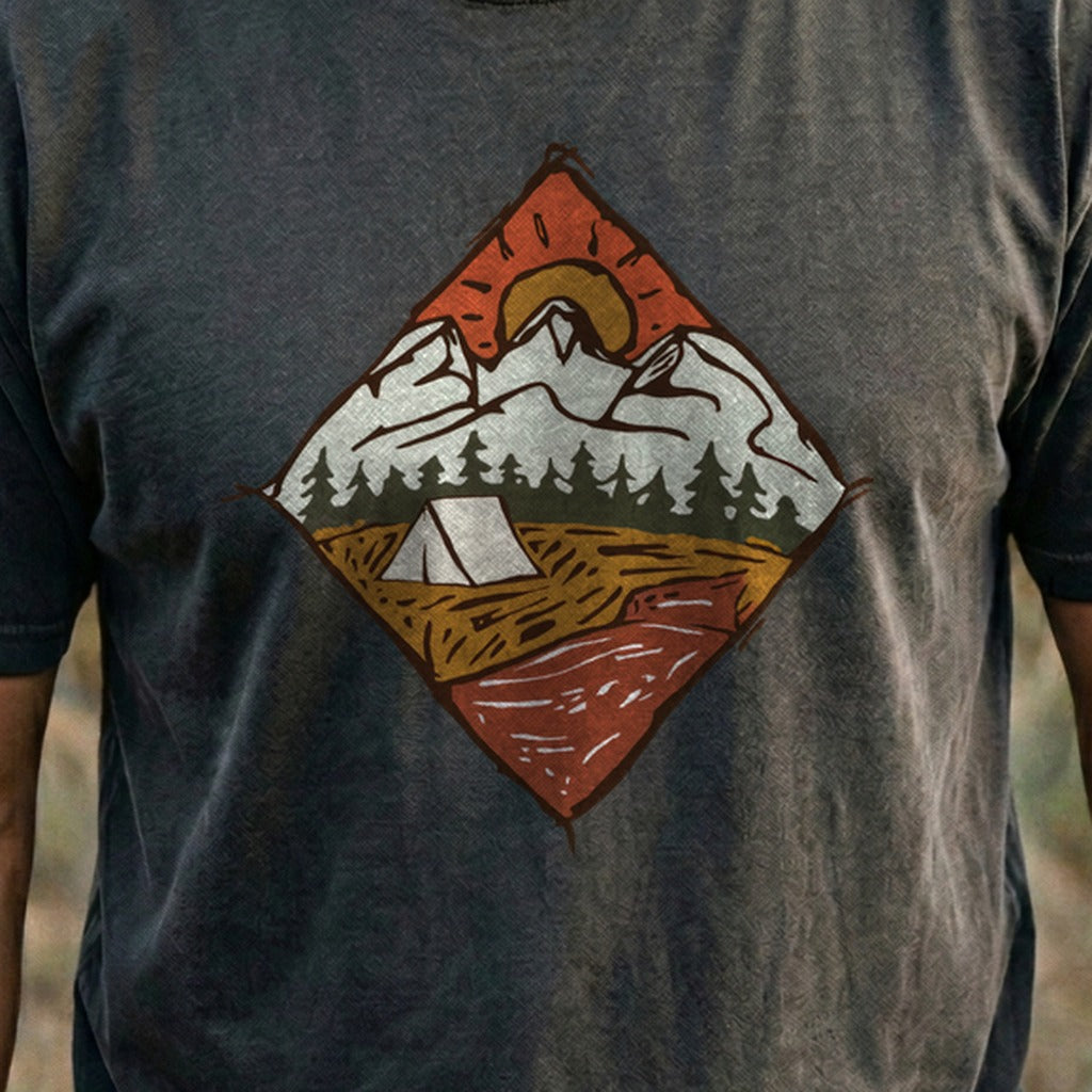 Camping Illustration Cotton T-Shirt