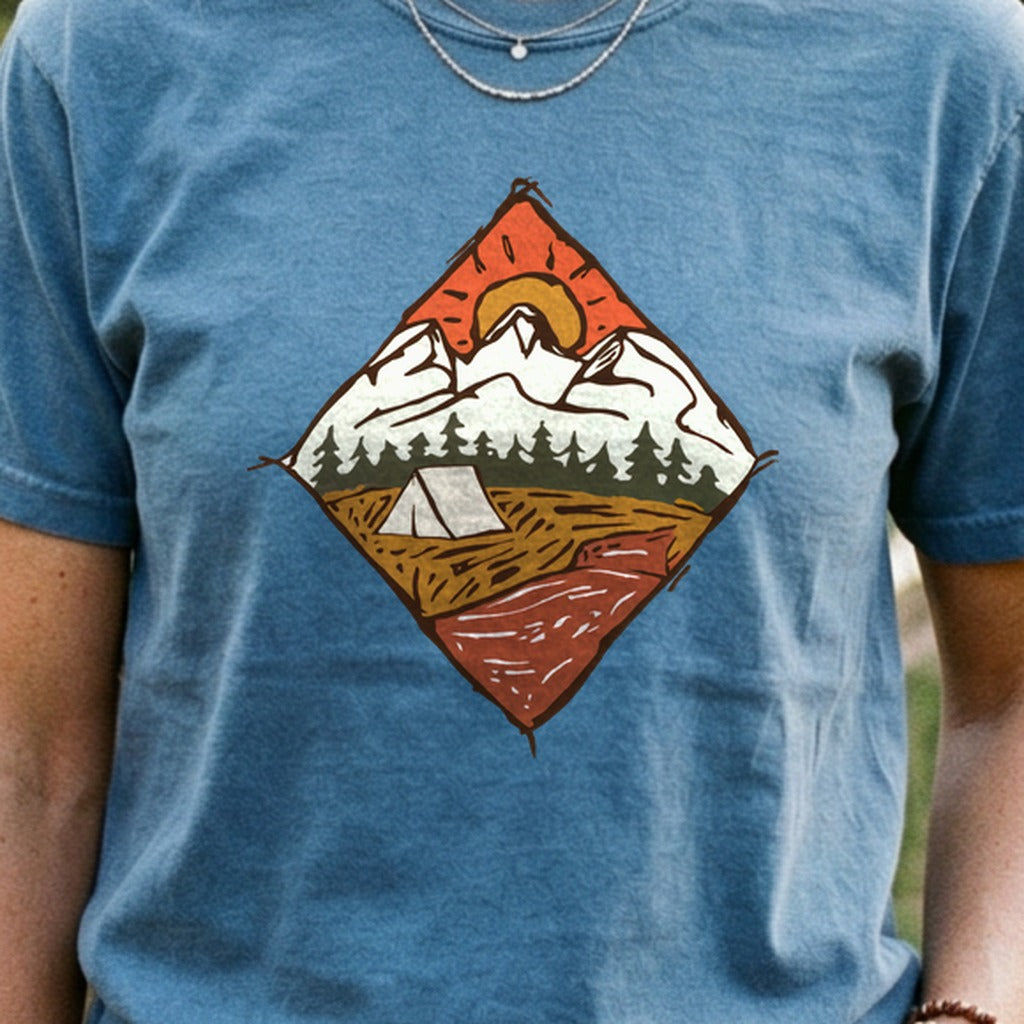 Camping Illustration Cotton T-Shirt