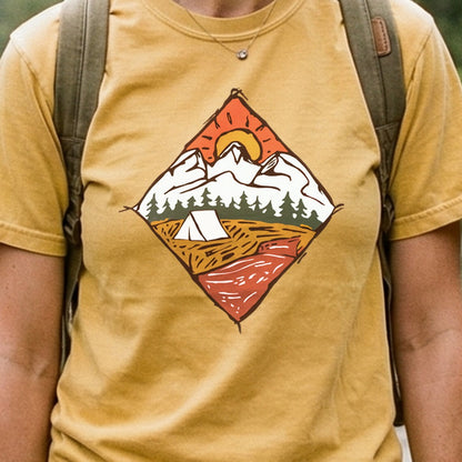 Camping Illustration Cotton T-Shirt