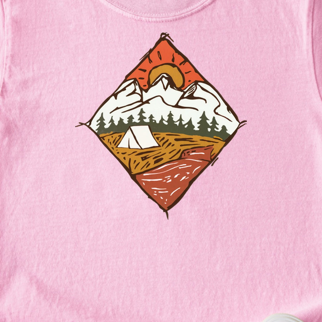 Camping Illustration Kids Cotton T-Shirt