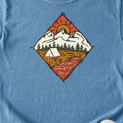 Camping Illustration Kids Cotton T-Shirt