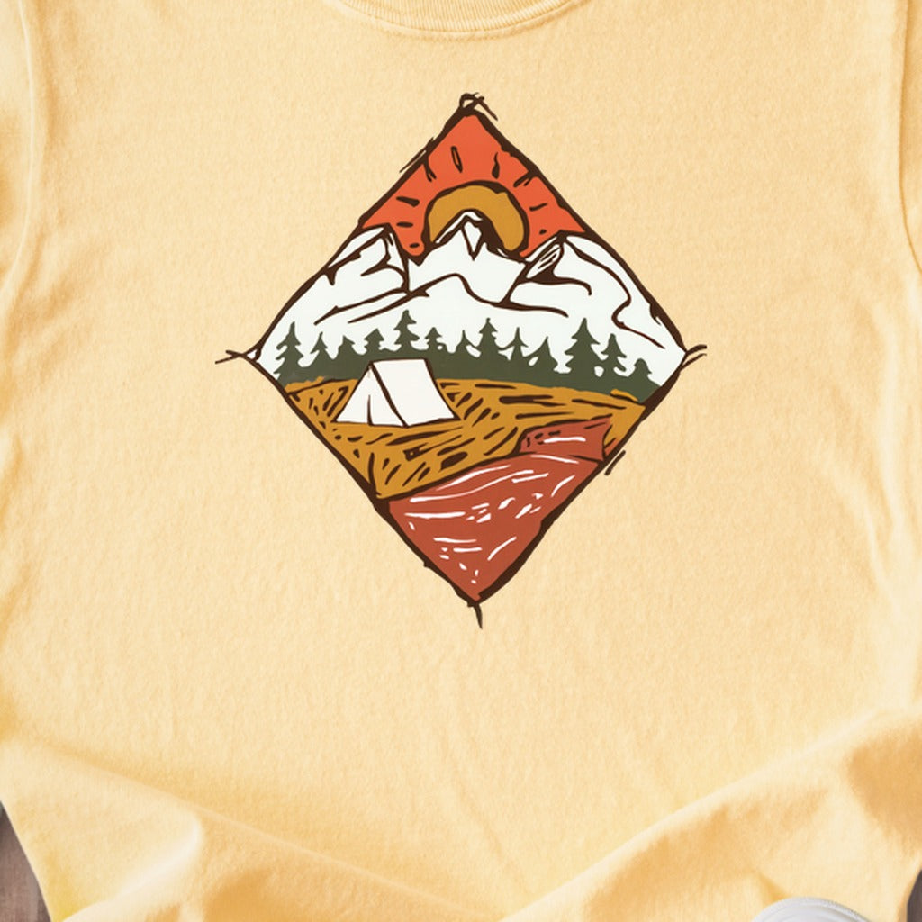 Camping Illustration Kids Cotton T-Shirt