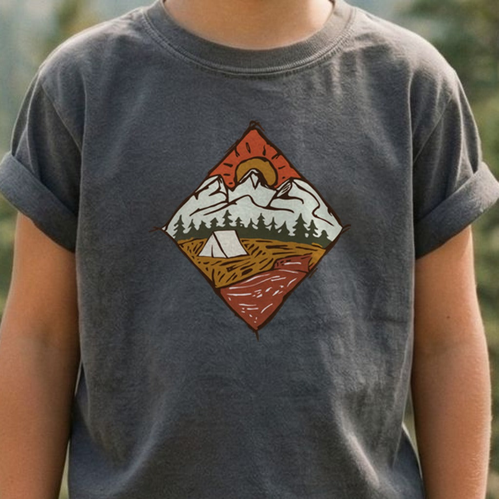Camping Illustration Kids Cotton T-Shirt