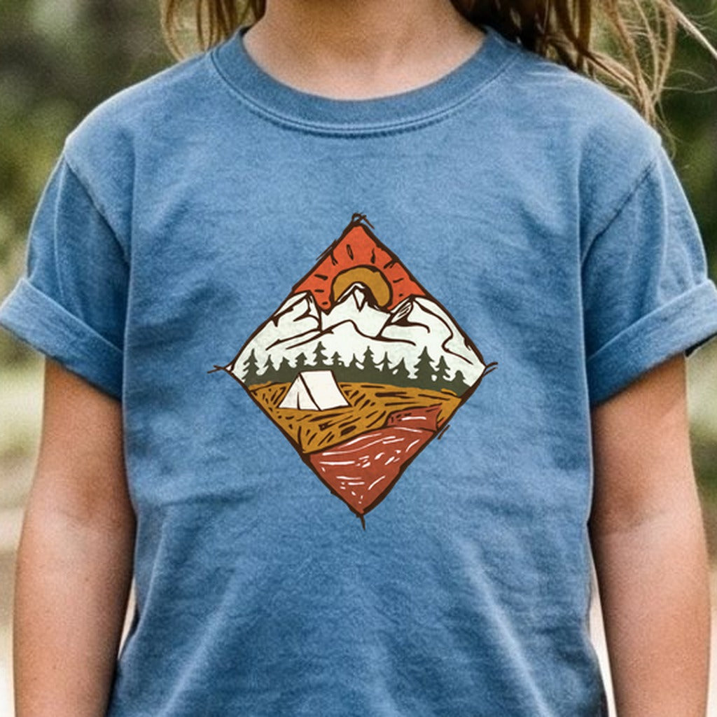 Camping Illustration Kids Cotton T-Shirt