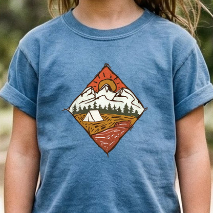 Camping Illustration Kids Cotton T-Shirt