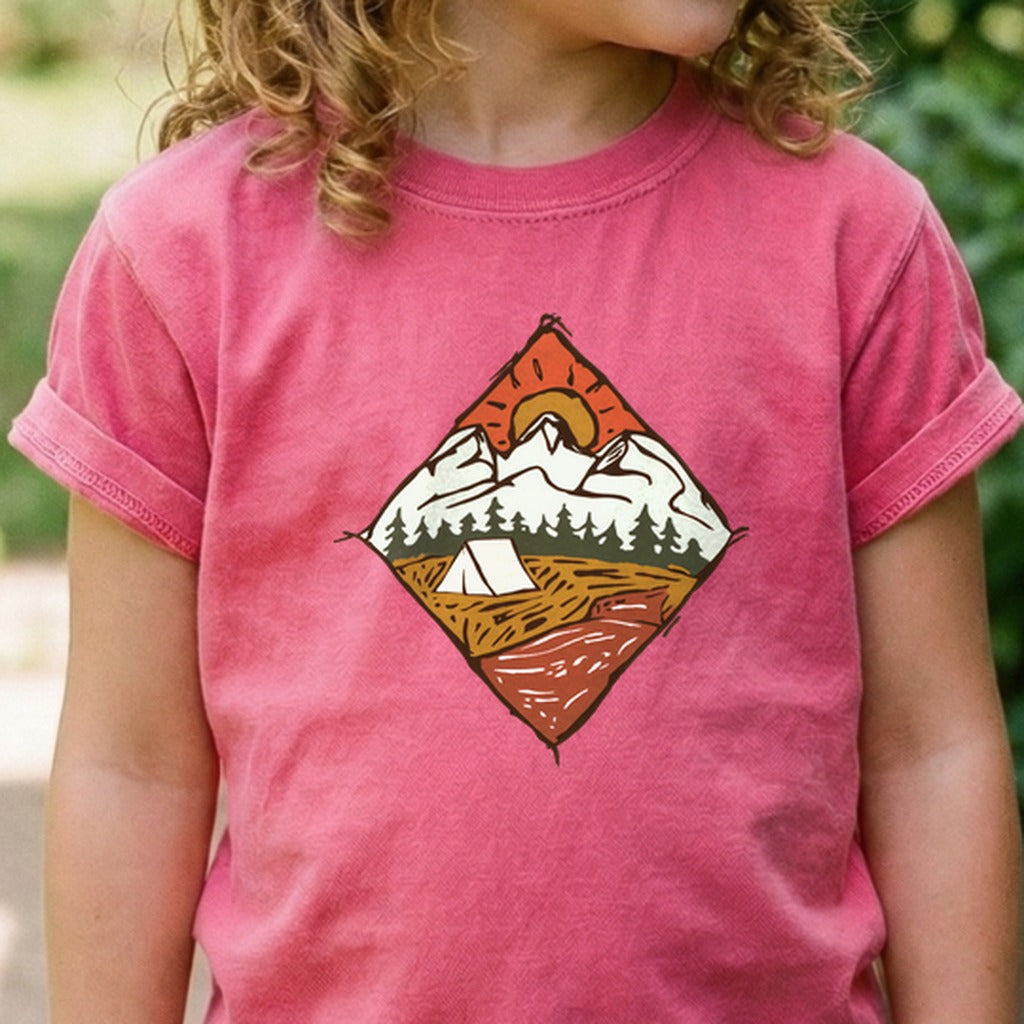 Camping Illustration Kids Cotton T-Shirt