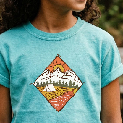 Camping Illustration Kids Cotton T-Shirt